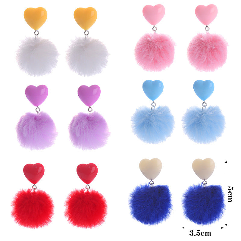 Wholesale Fur Ball Love Resin Earrings